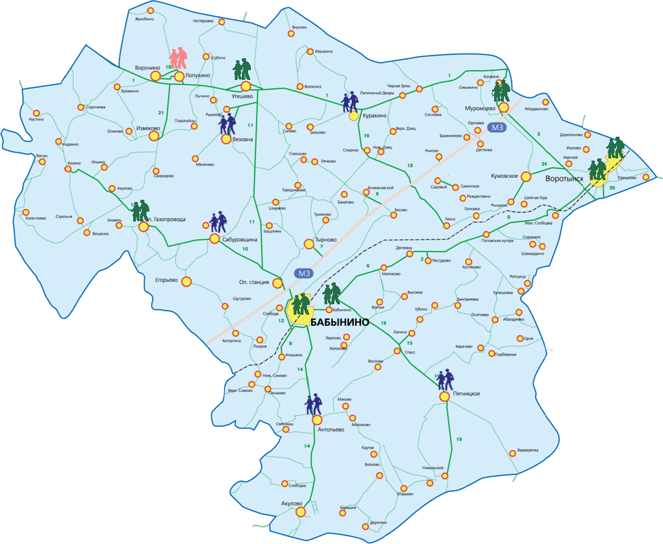 Карта бабынинского района калужской области с деревнями и дорогами